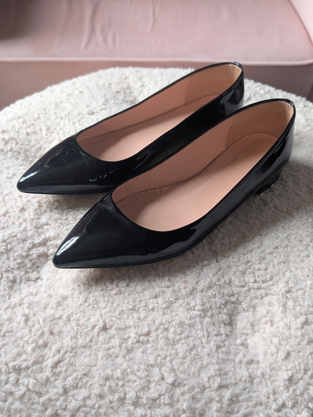 J. Crew Black Patent Pointed-Toe Flats, size 10